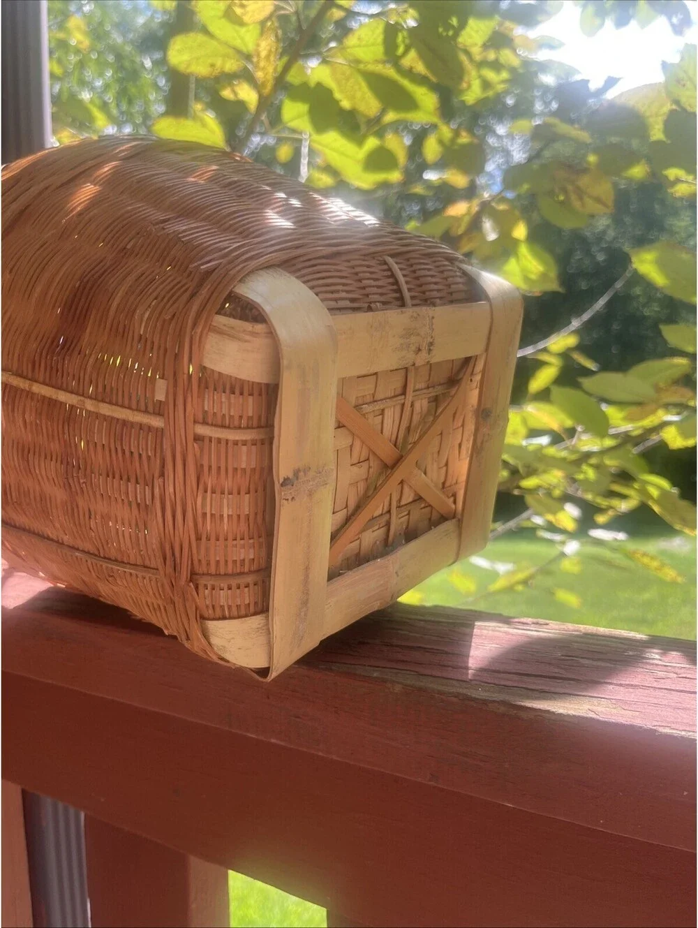 Vintage Woven Wicker Gathering Basket with Side Handles Rustic Farmhouse Decor